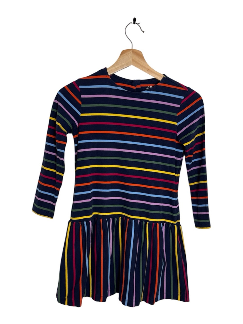 Primary Girls Rainbow Stripe Drop Waist Dress Size 8-9 100% Cotton $36 Retail